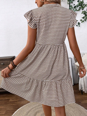 Women's Full-Print Notched Neckline With Ruffled Hem Casual Summer Dress