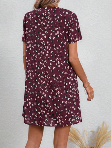 Women's Full Print Notched Neckline Dress
