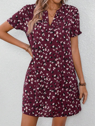 Women's Full Print Notched Neckline Dress
