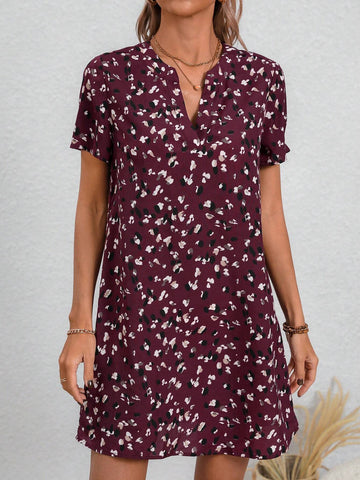 Women's Full Print Notched Neckline Dress