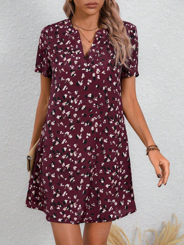 Women's Full Print Notched Neckline Dress