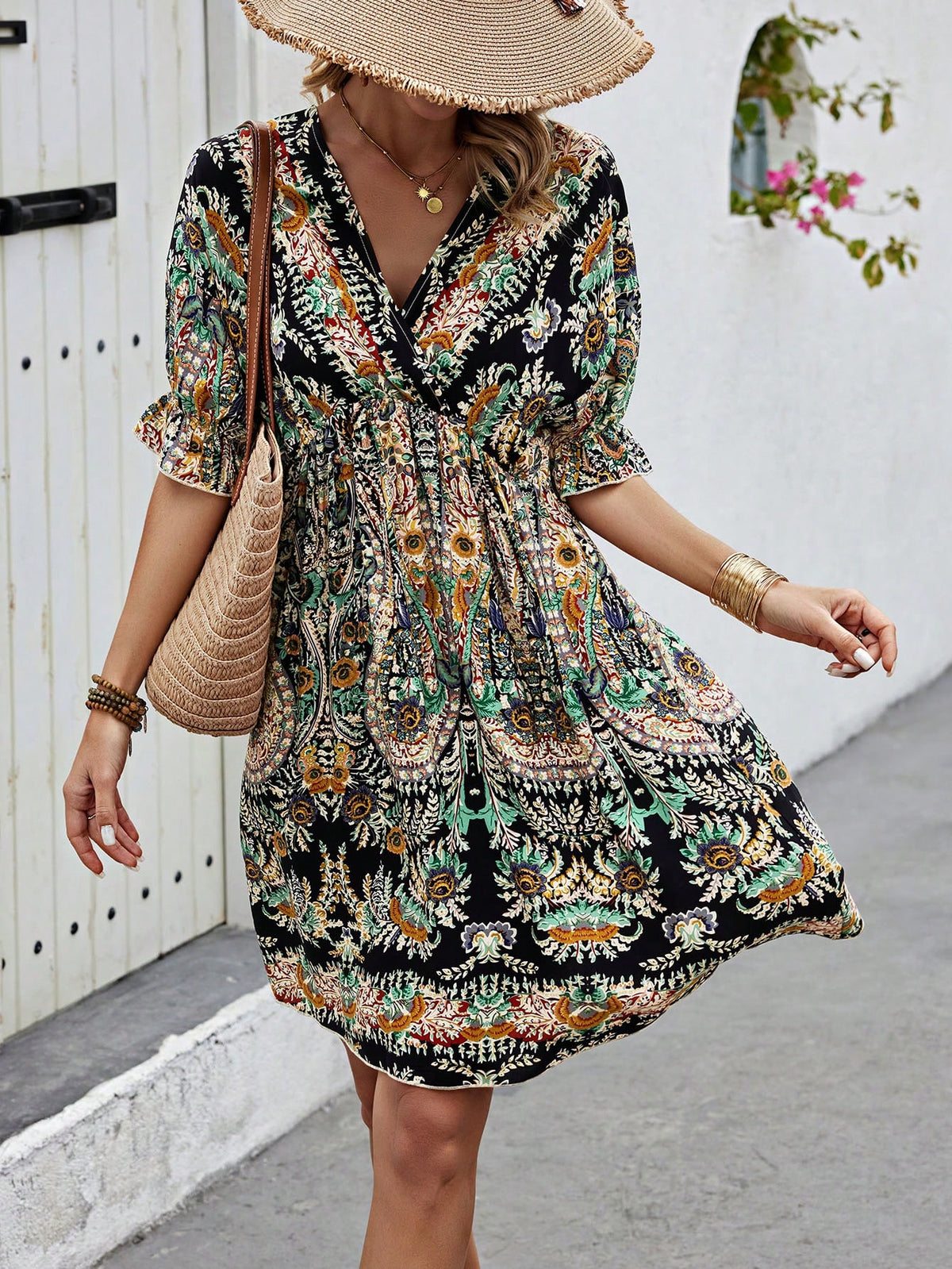 Belle Women's Full Print Empire Waist Dress