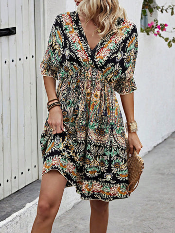 Belle Women's Full Print Empire Waist Dress