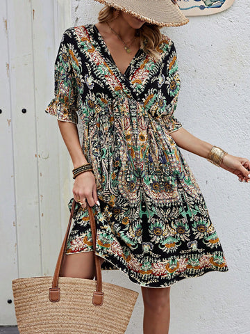 Belle Women's Full Print Empire Waist Dress
