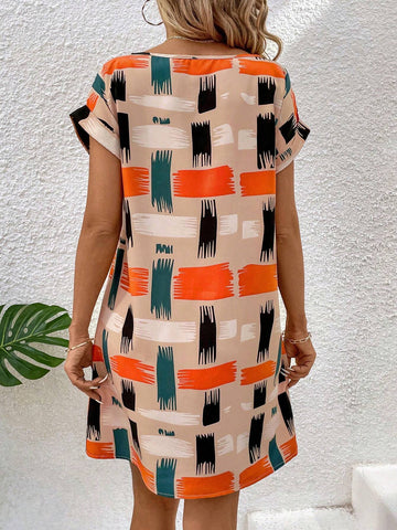 Women's Full Printed Batwing Sleeve Dress