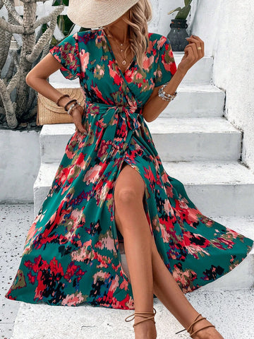 Women's Full Printed Wrap Dress