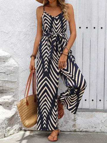 Women's Geometric Printed Simple Daily Wear Spaghetti Strap Jumpsuit