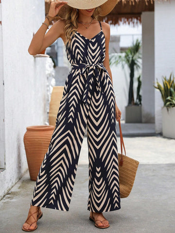 Women's Geometric Printed Simple Daily Wear Spaghetti Strap Jumpsuit