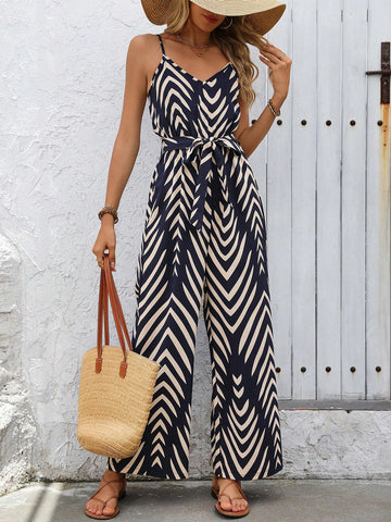 Women's Geometric Printed Simple Daily Wear Spaghetti Strap Jumpsuit