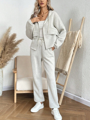 Women's Grey Hoodie And Sports Pants Set