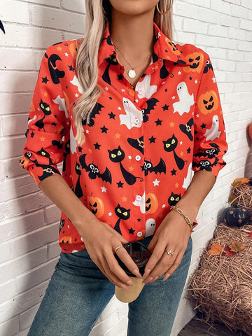 LUNE Women's Halloween Cartoon Print Blouse