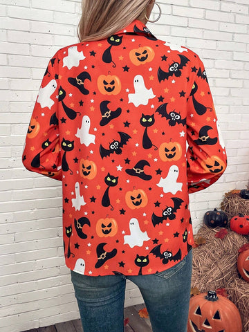 LUNE Women's Halloween Cartoon Print Blouse