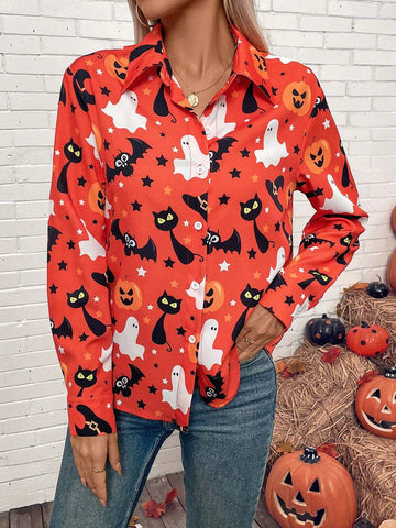 LUNE Women's Halloween Cartoon Print Blouse