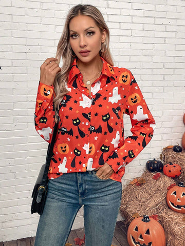 LUNE Women's Halloween Cartoon Print Blouse