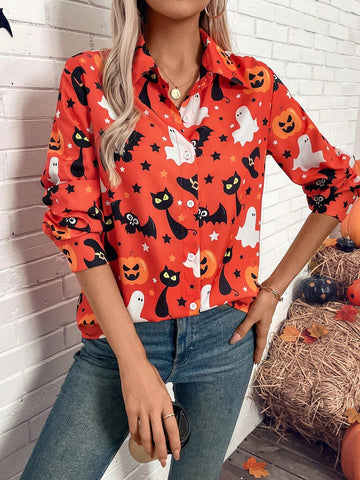 LUNE Women's Halloween Cartoon Print Blouse