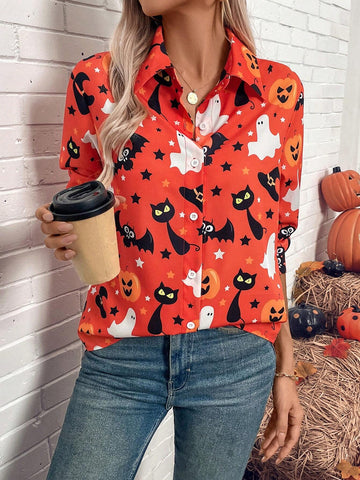 LUNE Women's Halloween Cartoon Print Blouse