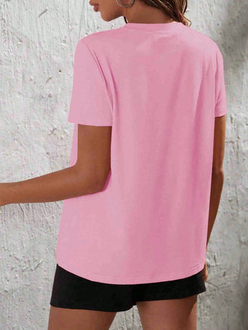 Women's Heart Printed Round Neck Short Sleeve Top And Solid Color Shorts Casual Summer 2pcs Set