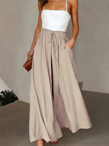 LUNE Women's High Waisted Belted Pleated Gentle & Elegant Wide Leg Pants