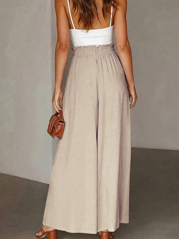 LUNE Women's High Waisted Belted Pleated Gentle & Elegant Wide Leg Pants