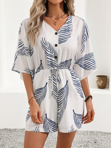 Women's Holiday Plant Printed Romper For Summer