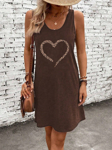 Women's Leopard Heart Tank Dress, Valentine's Day Gift, Lovers Gift, Heart & Leopard Print