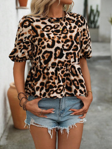 LUNE Women's Leopard Print Simple Daily Dress