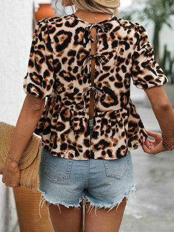 LUNE Women's Leopard Print Simple Daily Dress