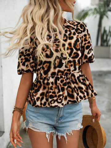 LUNE Women's Leopard Print Simple Daily Dress