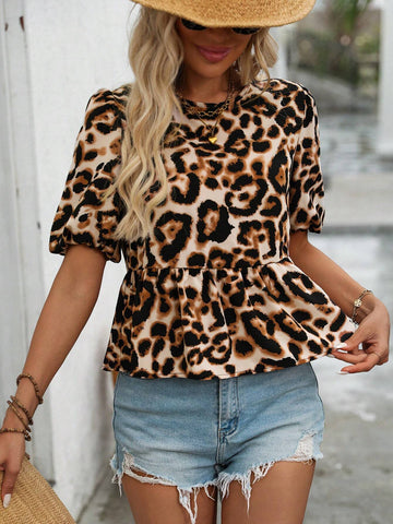 LUNE Women's Leopard Print Simple Daily Dress