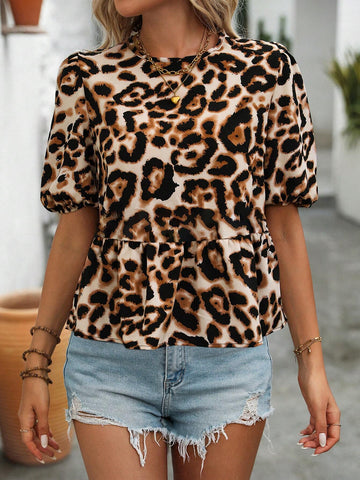 LUNE Women's Leopard Print Simple Daily Dress