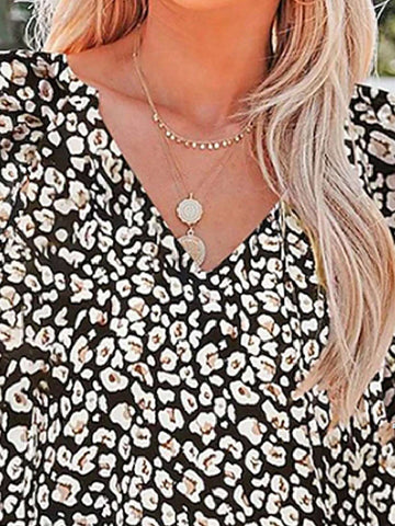 LUNE Women's Leopard Print Vacation Casual Ruffle Hem Blouse