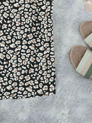 LUNE Women's Leopard Print Vacation Casual Ruffle Hem Blouse