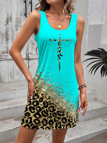 Women's Letter Print Sleeveless Round Neck Maxi Dress