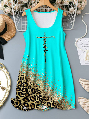 Women's Letter Print Sleeveless Round Neck Maxi Dress