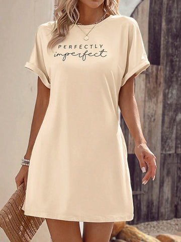 Women's Letter Printed Batwing Short Sleeve Dress