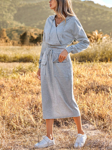 Women's Long Sleeve Hoodie And Skirt Two Piece Set