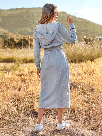 Women's Long Sleeve Hoodie And Skirt Two Piece Set