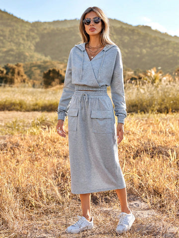 Women's Long Sleeve Hoodie And Skirt Two Piece Set