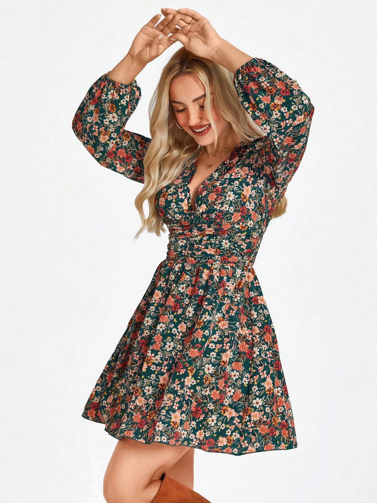 Women's Long Sleeve Leopard Print Cinched Waist Mini Dress,Vestidos Para Año Nuevo