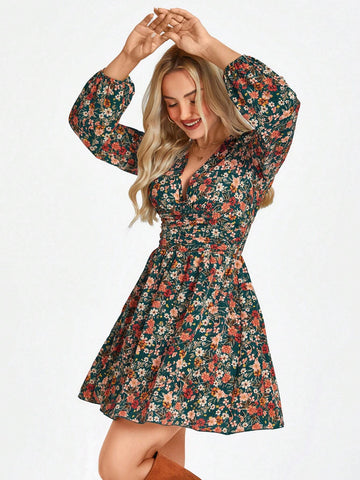 Women's Long Sleeve Leopard Print Cinched Waist Mini Dress,Vestidos Para Año Nuevo