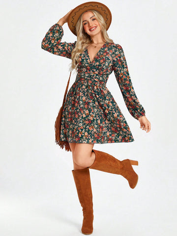 Women's Long Sleeve Leopard Print Cinched Waist Mini Dress,Vestidos Para Año Nuevo