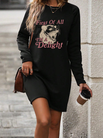 Women's Long Sleeve Printed Dress - Amusing Opossum, Angry Opossum Printed Dress