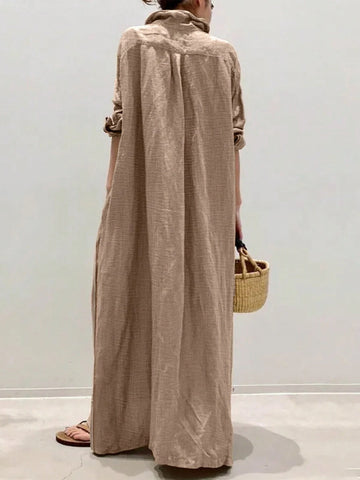 Women's Loose Casual Shirt Dress With Pockets, For Summer And Autumn