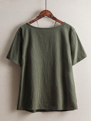 LUNE Women's Loose Fit Dandelion Print Round Neck Short Sleeve Shirt, Summer