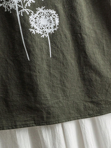 LUNE Women's Loose Fit Dandelion Print Round Neck Short Sleeve Shirt, Summer