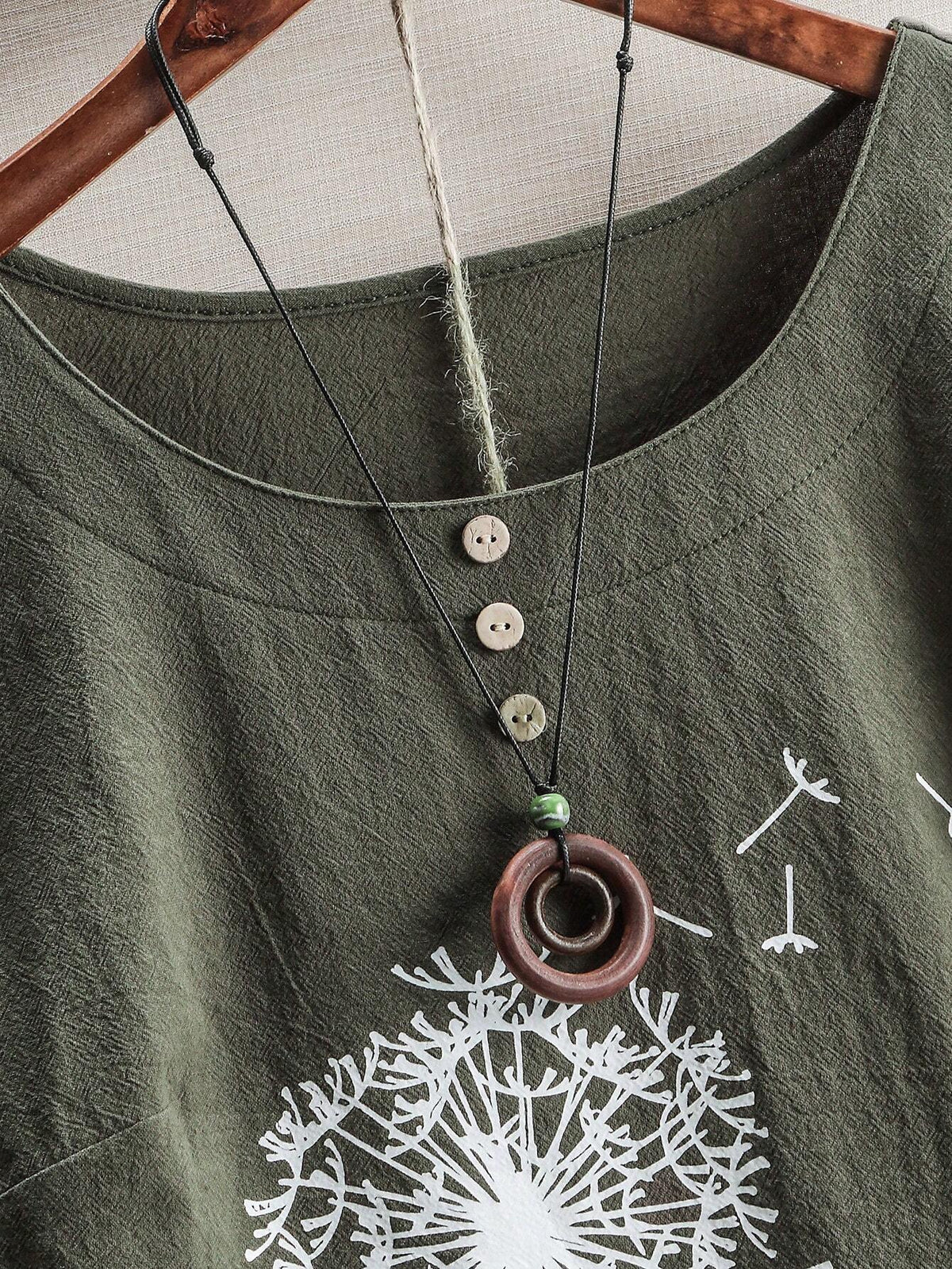 LUNE Women's Loose Fit Dandelion Print Round Neck Short Sleeve Shirt, Summer