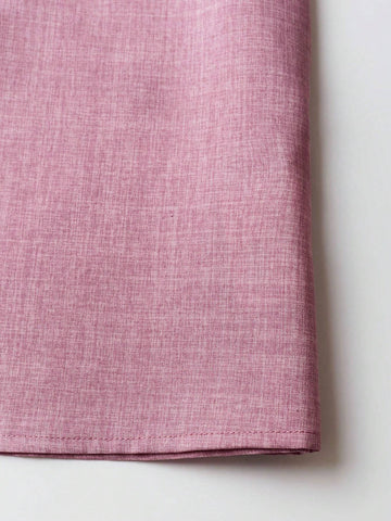 LUNE Women's Lotus Root Pink Woven Small V-Neck Embroidered Shirt