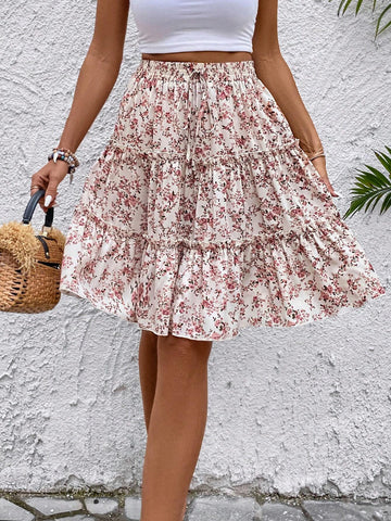 LUNE Women's Mini Skirt With Small Flower Print And Ruffle Hem Skirt