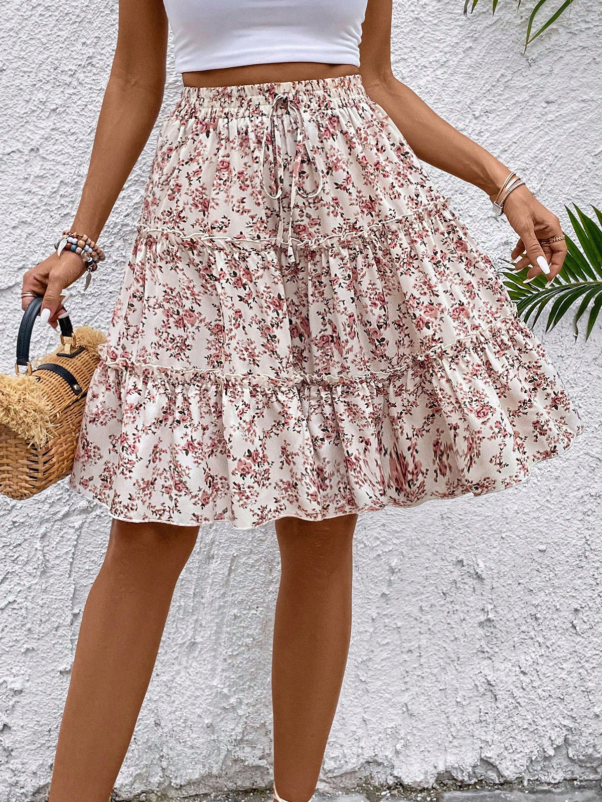 LUNE Women's Mini Skirt With Small Flower Print And Ruffle Hem Skirt