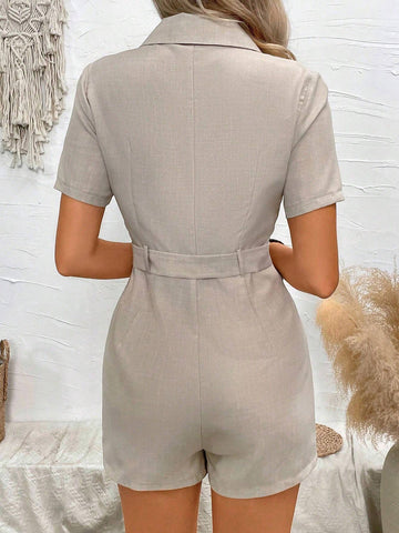 Women's Monochrome Short Sleeve Shirt Romper